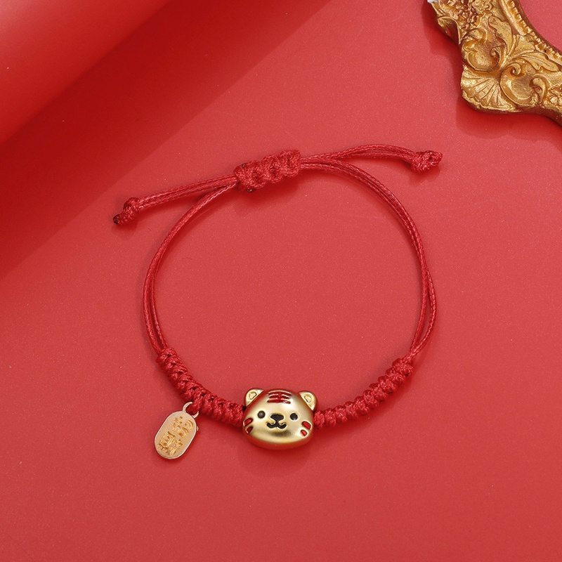 Vòng Tay Dây Đỏ May Mắn Mặt Hình Đầu Hổ Hoạt Hình Phong Cách Trung Hoa