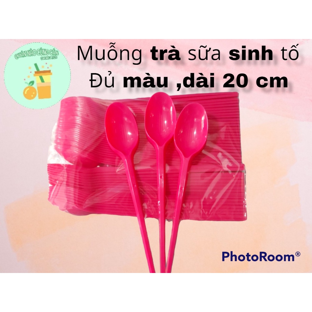 Túi 50 muỗng nhựa nhiều màu dài 20cm dẻo cao câp dùng 1 lần dùng cho trà sữa - Quán nào cũng cần