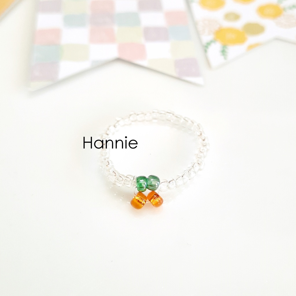 Nhẫn hạt cườm trong trái cây cherry/nho/cam/chanh handmade