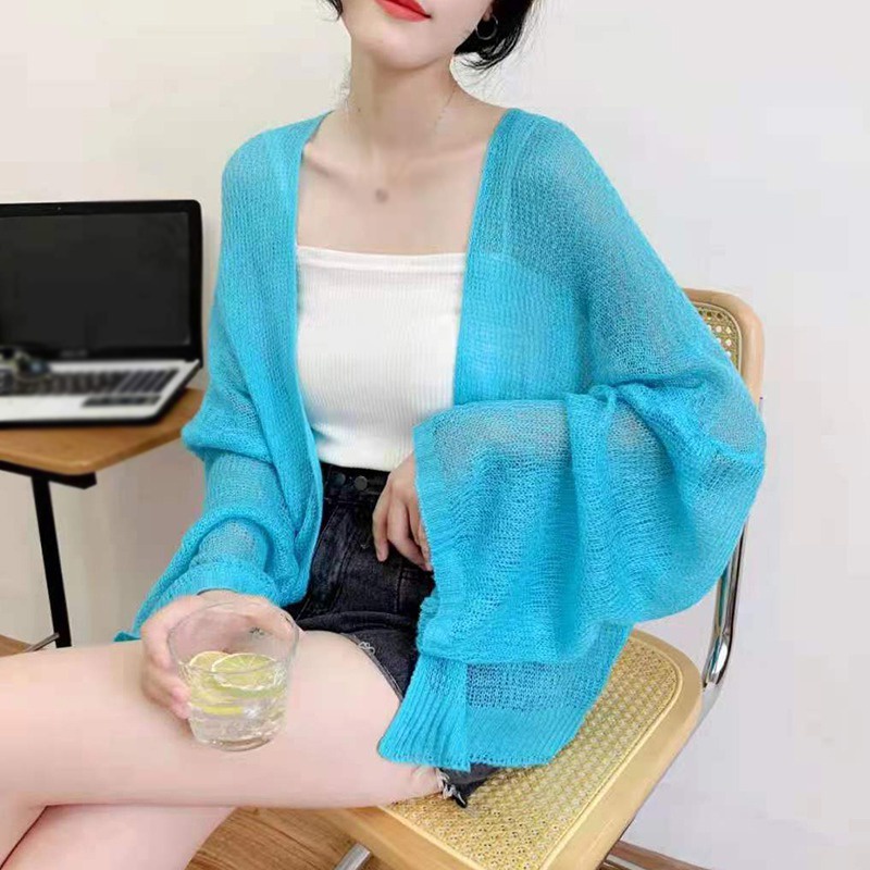 Áo Khoác Cardigan Dệt Kim Dáng Rộng Màu Sắc Xinh Xắn Cho Nữ