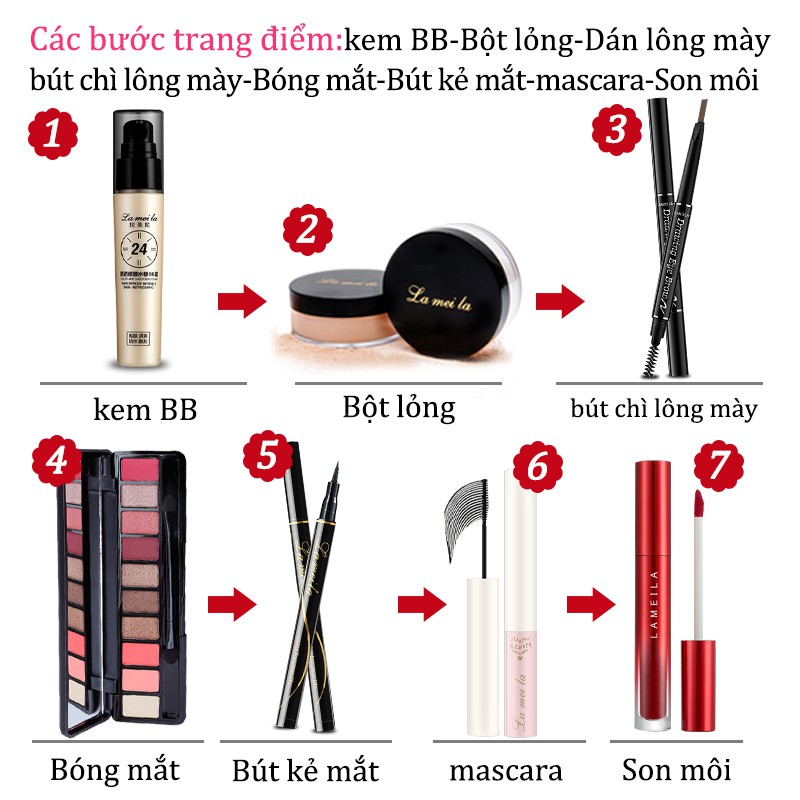 Bộ trang điểm cá nhân LAMEILA 7 món，Kem BB, Phấn phủ, Mascara, Chì kẻ mày, Kẻ mắt, Son kem，Bóng mắt-URBLML-T7 | BigBuy360 - bigbuy360.vn