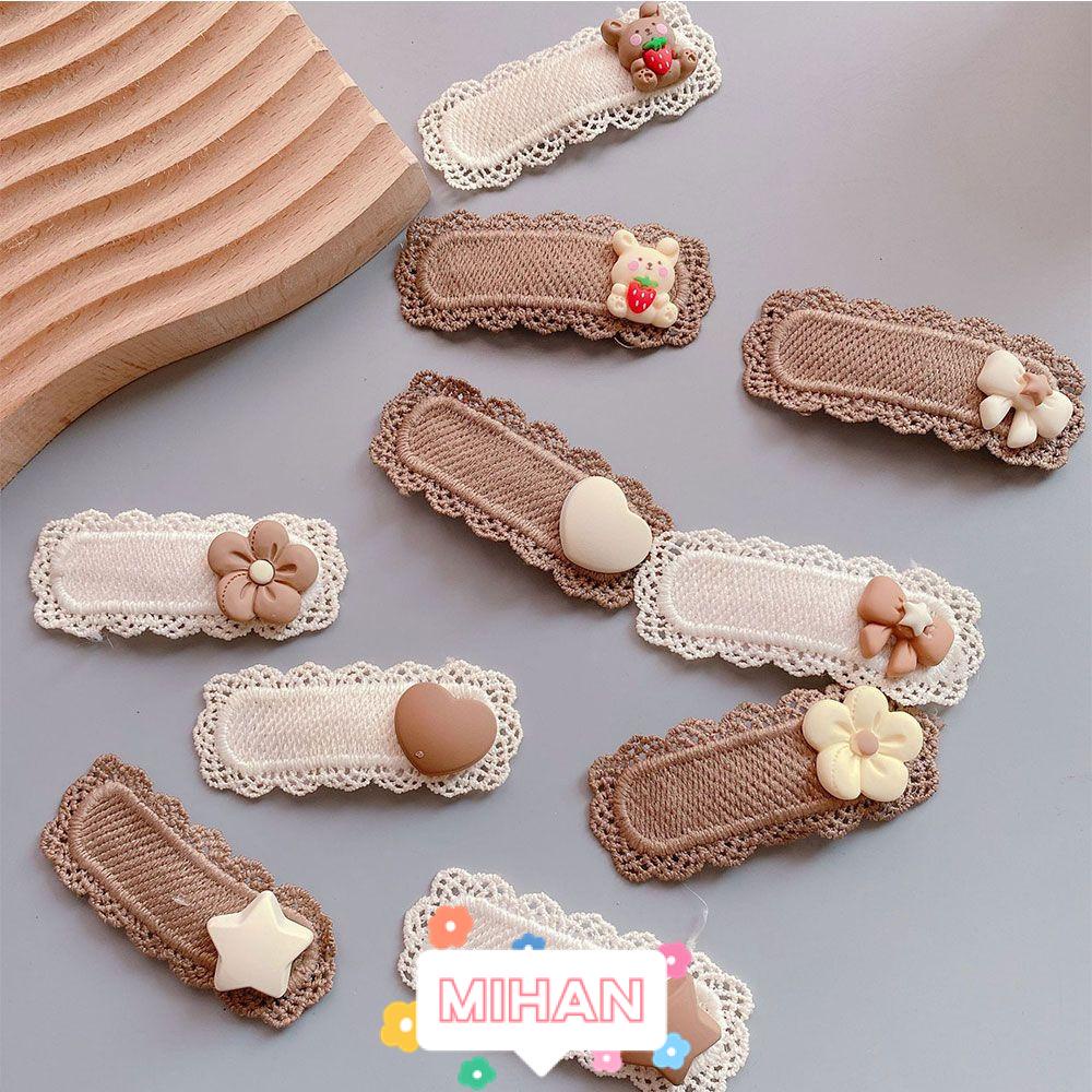 Set 2 Kẹp Tóc Hình Ngôi Sao / Trái Tim / Gấu Màu Trà Sữa Mihan