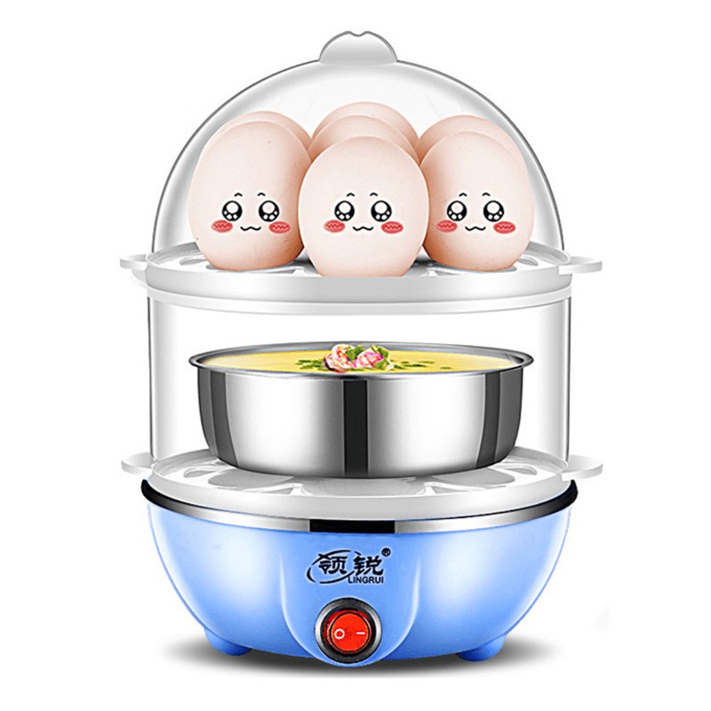 [siêu rẻ] Nồi hấp trứng Lingrui mini đa chức năng nồi hấp bằng thép không gỉ 2 tầng dụng cụ gia dụng làm đồ ăn sáng