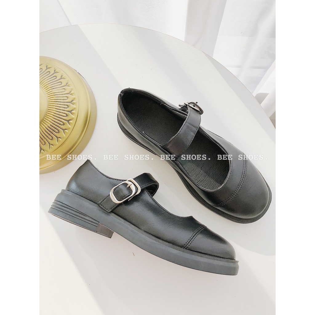 BEESHOES -GIÀY MERY NHẬT TRON VINTAGE DA MỀM SIÊU XINH-GIÀY THOI TRANG MŨI TRÒN  SIÊU ÊM VÀ MỀM MÀU ĐEN 2008033