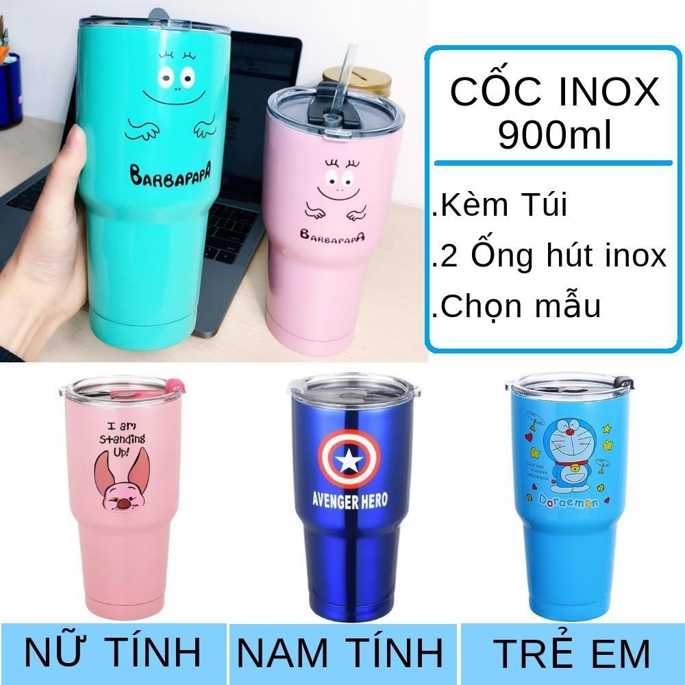 Ly giữ nhiệt dung tích 900ml làm bằng chất liệu INOX 304 không gỉ tặng kèm túi treo cao cấp + bộ ống hút cọ rửa