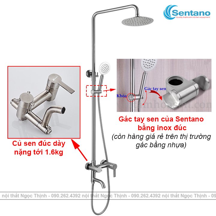 [TOÀN BỘ INOX KHÔNG XI MẠ] Sen cây tắm đứng SENTANO STN104 NÓNG LẠNH kiểu TRÒN inox 304 màu bạc mờ