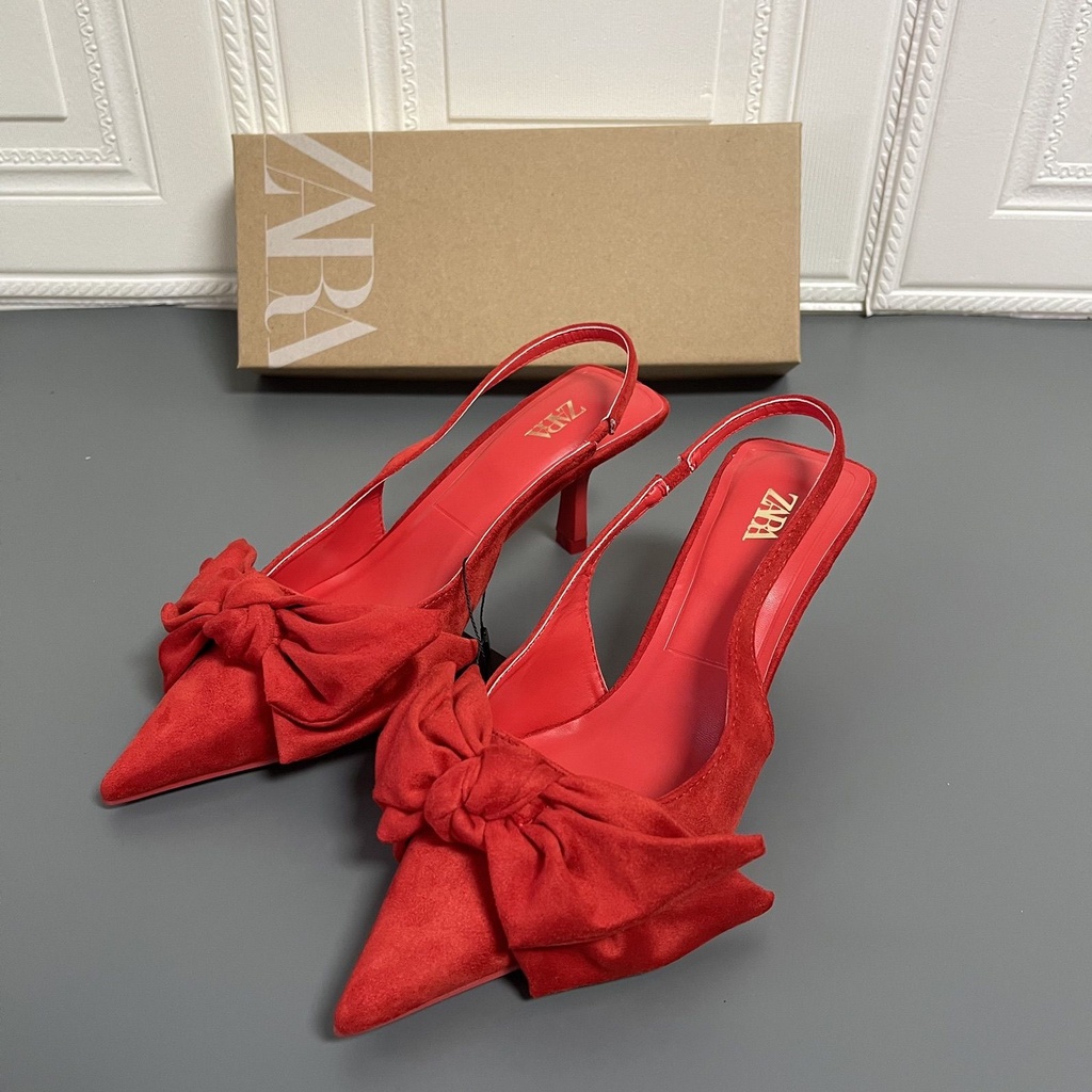 Giày Cao Gót Zara2022 Da Lộn Đính Nơ Xinh Xắn Thời Trang Cho Nữ