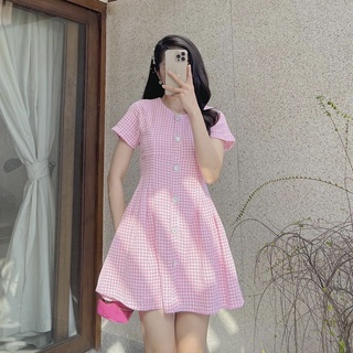 Đầm tweed tay ngắn phối nút (Freesize - 2 màu)