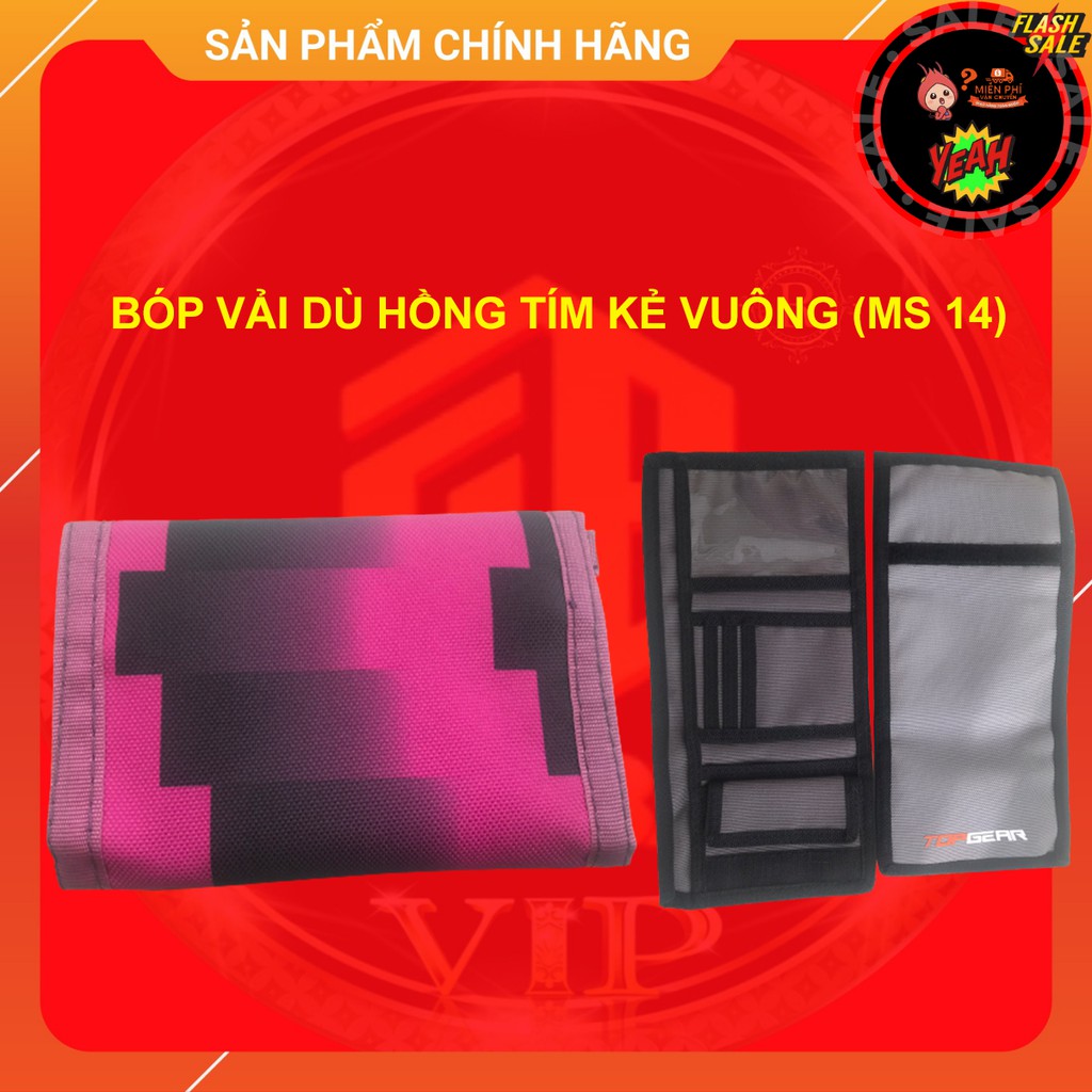 Bóp vải dù HỒNG TÍM KẺ VUÔNG thời trang hàng thanh lý giá RẺ VÔ ĐỊCH (MS14)