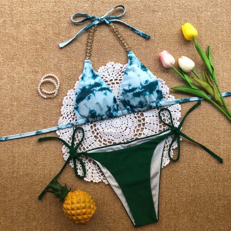 [BKN1084] &lt;ÂU&gt; SET BIKINI LOANG XANH MIX ĐÁ