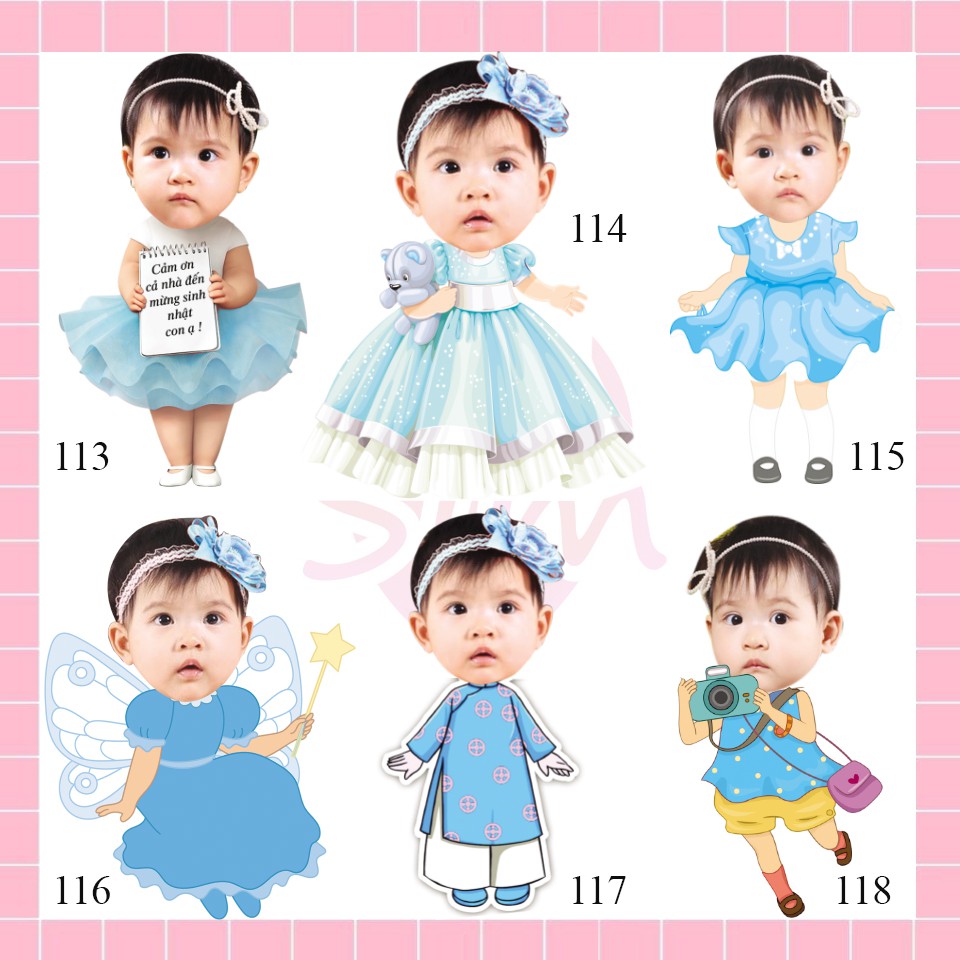 Thiết kế hình Chibi cho bé gái trang trí tiệc sinh nhật theo yêu cầu