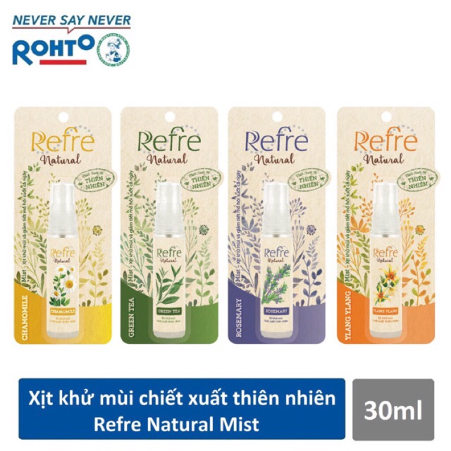 lăn hoặc xịt khử mùi hương nước hoa thiên nhiên Refre 40ml đủ hương: hương thảo, trà xanh, cúc la mã, ngọc lan tây