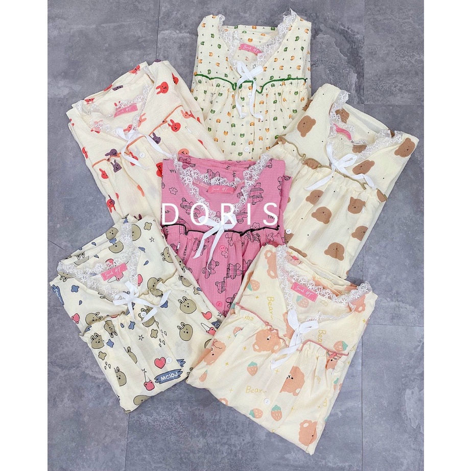 Bộ Bầu và Sau Sinh Chất Xốp Nhăn Cổ V có nơ xinh xắn,có khoá Kéo cho bé ti- BD88
