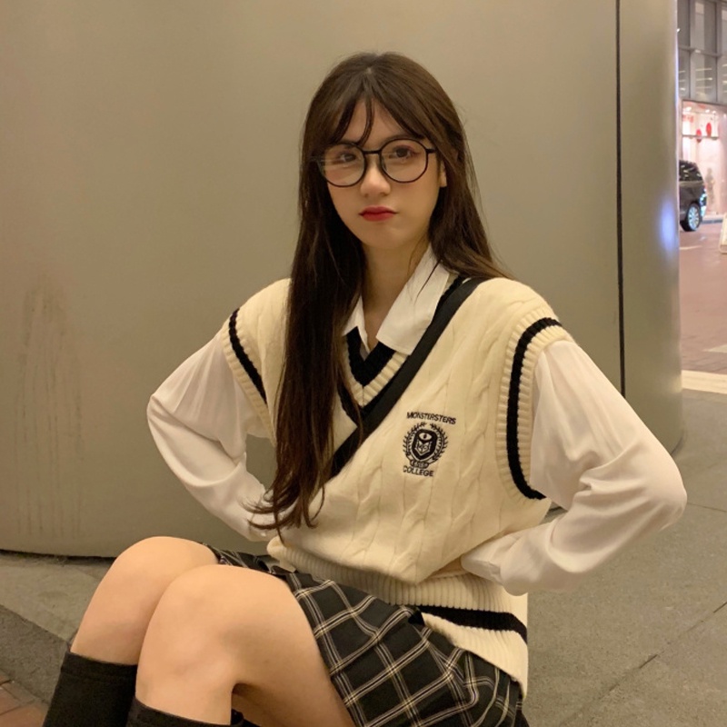 Áo Sweater Dệt Kim Không Tay Thời Trang Xuân Thu Cho Nữ