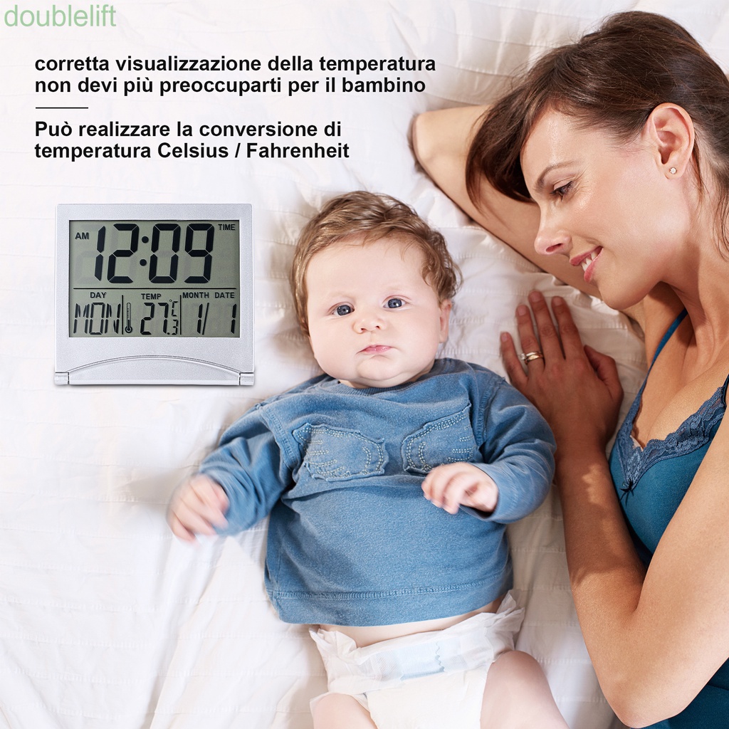 Đồng hồ báo thức điện tử màn hình LCD để bàn linh hoạt kèm vỏ bọc