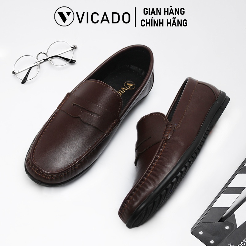 Giày lười nam da bò cao cấp tăng chiều cao 3cm Loafer VICADO VA1140 màu nâu