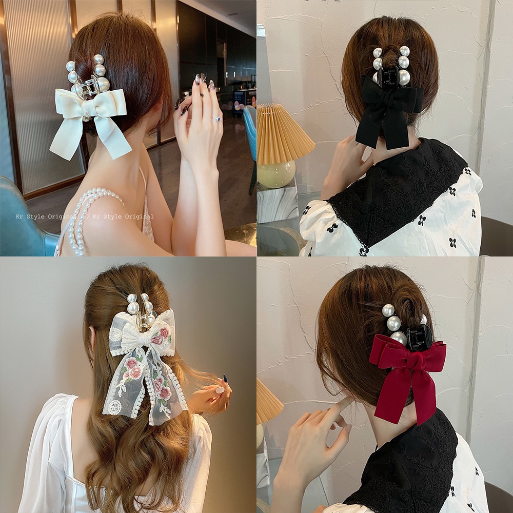 Kẹp Tóc Hình Nơ Đính Ngọc Trai Thanh Lịch Cho Nữ