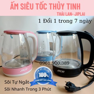 [ Loại 1] Ấm Siêu Tốc Thủy Tinh JIPLai Chính Hãng Thái Lan-Bình Ấm Siêu Tốc Mini Thủy Tinh Có Đèn Led