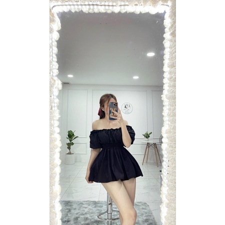 Áo trễ vai tay phồng nhún eo tôn dáng