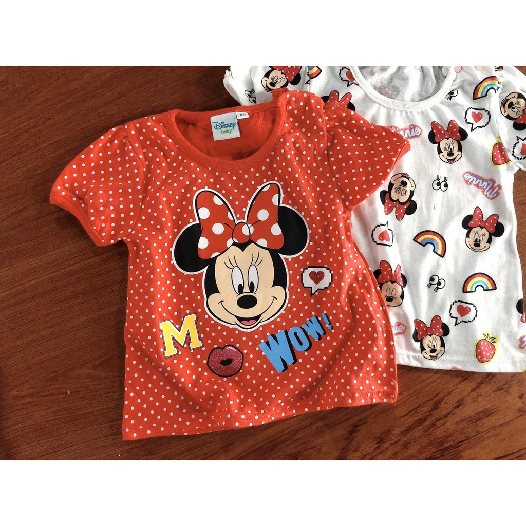 Áo thun bé gái 3-12 tháng hàng DISNEY xuất dư xịn, Áo cộc tay cho bé hình Mickey vải cotton co giãn thấm hút mồ hôi