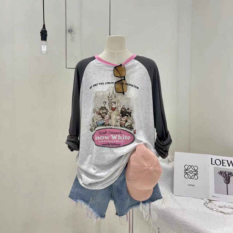 Jiashucheng Áo Thun Tay Dài Dáng Rộng Màu Sắc Tương Phản Thời Trang Mùa Hè 2023