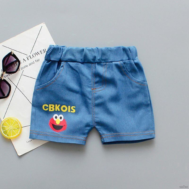 ruiaike  Boys Girls Cute Cartoon Print Denim Shorts Elastic Waist Short Pant Casual Beach Shorts Trousers