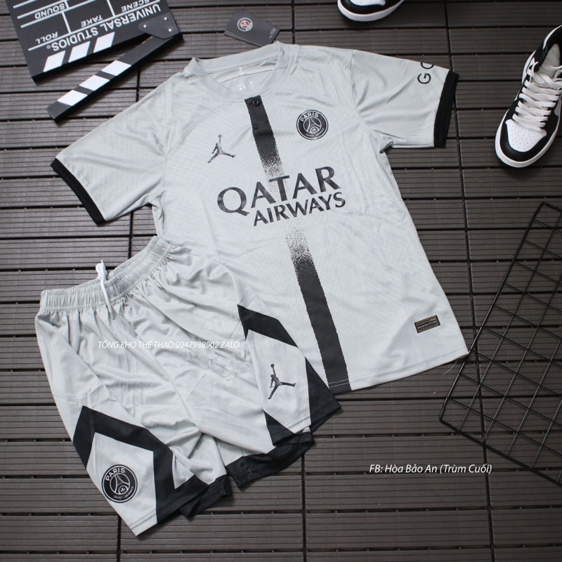 Bộ quần áo đá banh CLB PSG mùa 22/23 màu ghi xám hàng cao cấp Thailand
