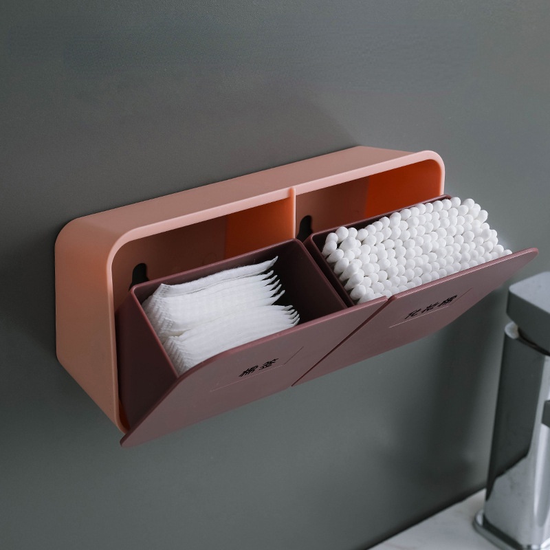 Hộp Đựng Tăm Bông Nắp Lật Gắn Tường Nhà Tắm Bằng Nhựa Chống Bụi