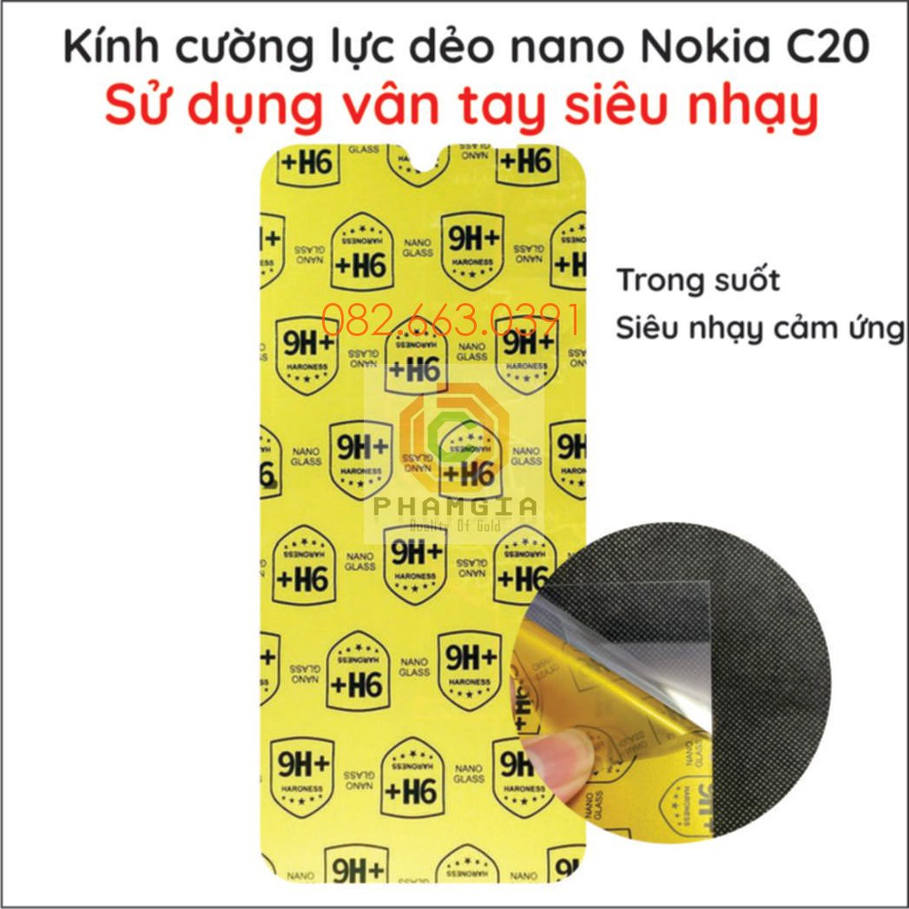 Dán cường lực Nokia C20/ C30 trong suốt, nano dẻo siêu bền, độ cường lực 9H+