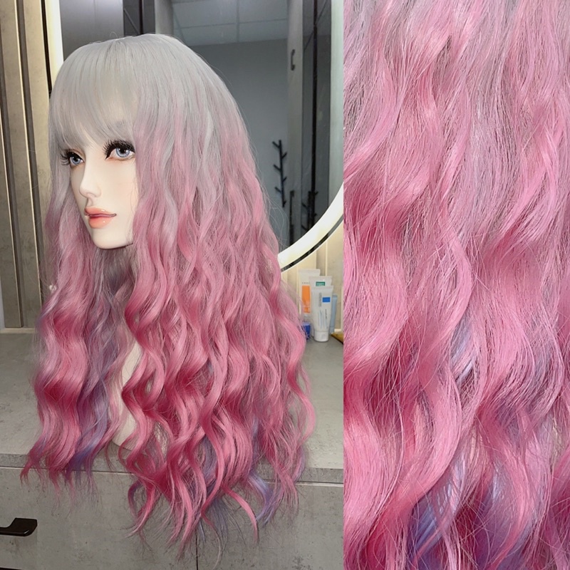 Tóc giả xù trắng hồng ❤️ free ship 50k ❤️ tặng lưới chùm tóc