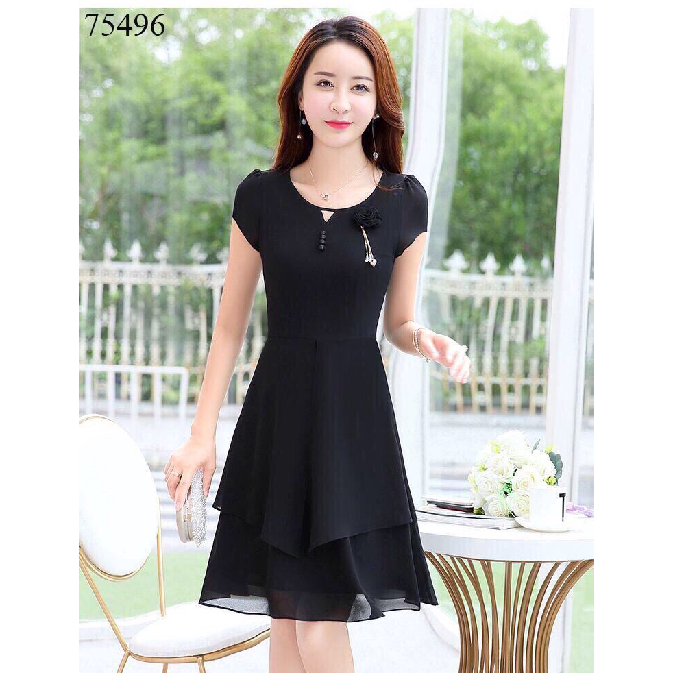 [MẪU ĐẦM HOT] ĐẦM VOAN DÁNG XÒE ĐÍNH  HOA HAI MÀU HỒNG VÀ ĐEN ĐỦ SIZE M L XL 2XL - XƯỞNG ĐẦM THÙY DƯƠNG - 75496