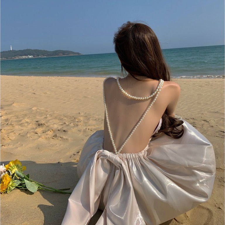 Đầm Đi Biển Hai Dây Phối Nơ Xinh Xắn Dành Cho Nữ | BigBuy360 - bigbuy360.vn