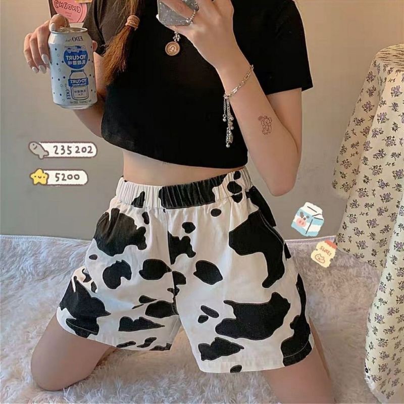 [Mã FAMAYWA giảm 10K đơn 50K] Quần đùi LITTLE COW thun siêu mát - Short in hình bò sữa đen/ trắng cực cool