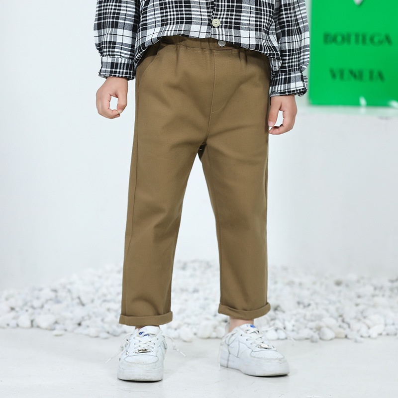 Quần Dài Cotton Mềm Mại Màu Trơn Phối Túi Thời Trang Hàn Quốc Cho Bé Trai 90-160cm