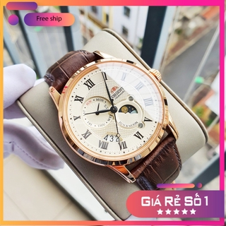 Đồng hồ Nam Orient Automatic Sun&Moon Gen 3 SAK00001Y0 Mặt trắng,Lịch thứ ngày,Moonphase-Máy cơ tự động-Dây da-Size 42mm