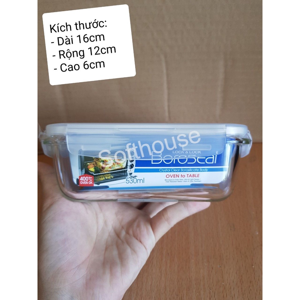 Hộp thố thủy tinh lock and lock 500ml, 530ml LLG426 mang canh chống tràn dùng trong lò vi sóng, máy rửa bát