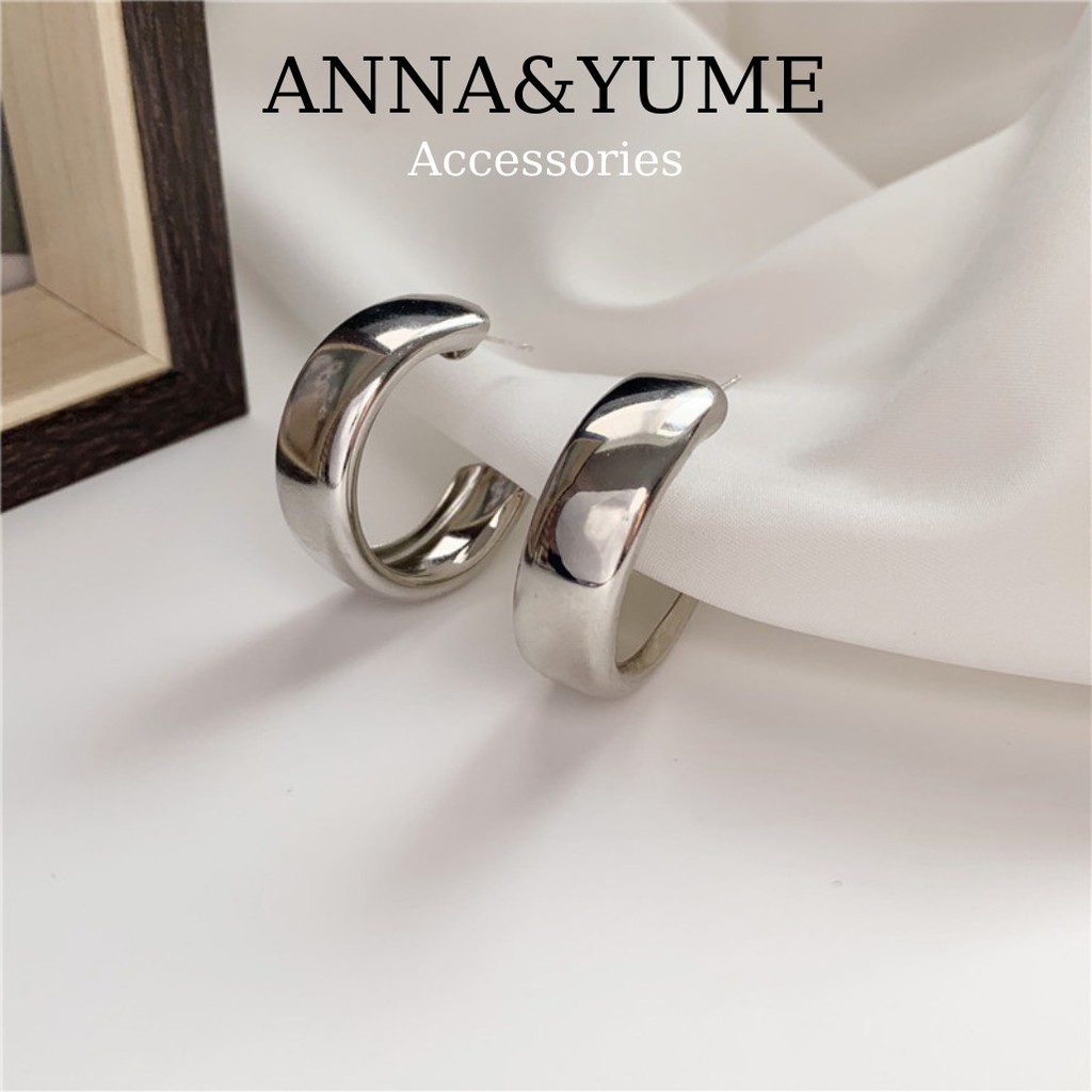 Bông tai mạ vàng vòng tròn bản to kiểu dáng basic phong cách cá tính cho nữ BT111