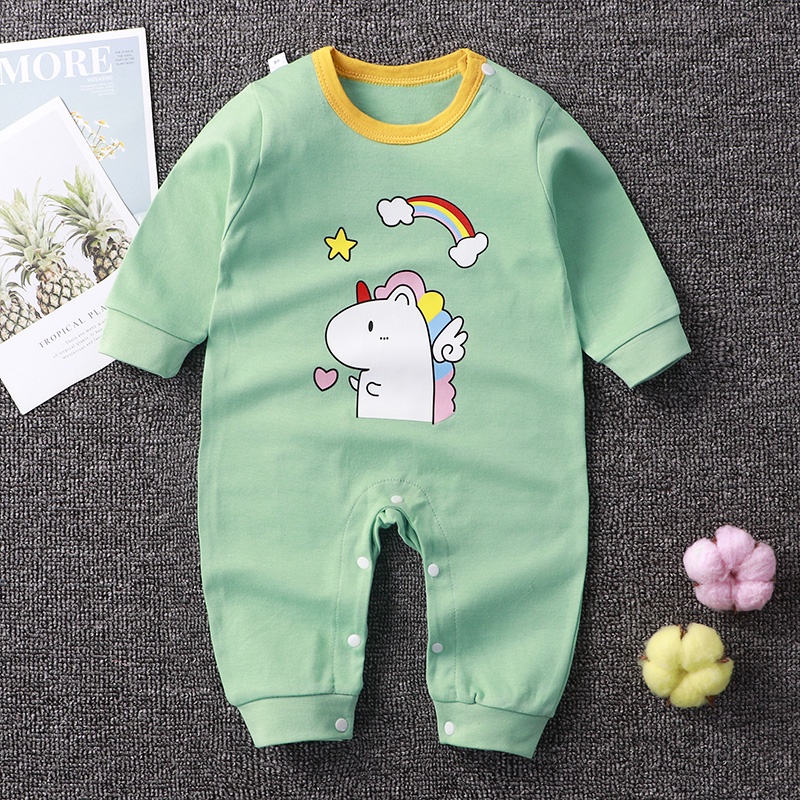 Áo liền quần cotton tay dài họa tiết hoạt hình xinh xắn dành cho em bé sơ sinh