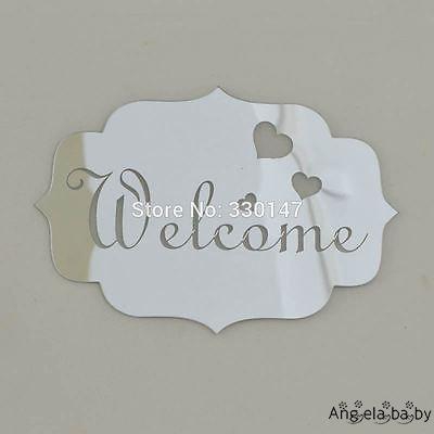 Miếng dán tường hình chữ Welcome chất liệu acrylic tráng gương kích thước 14x10cm thanh lịch