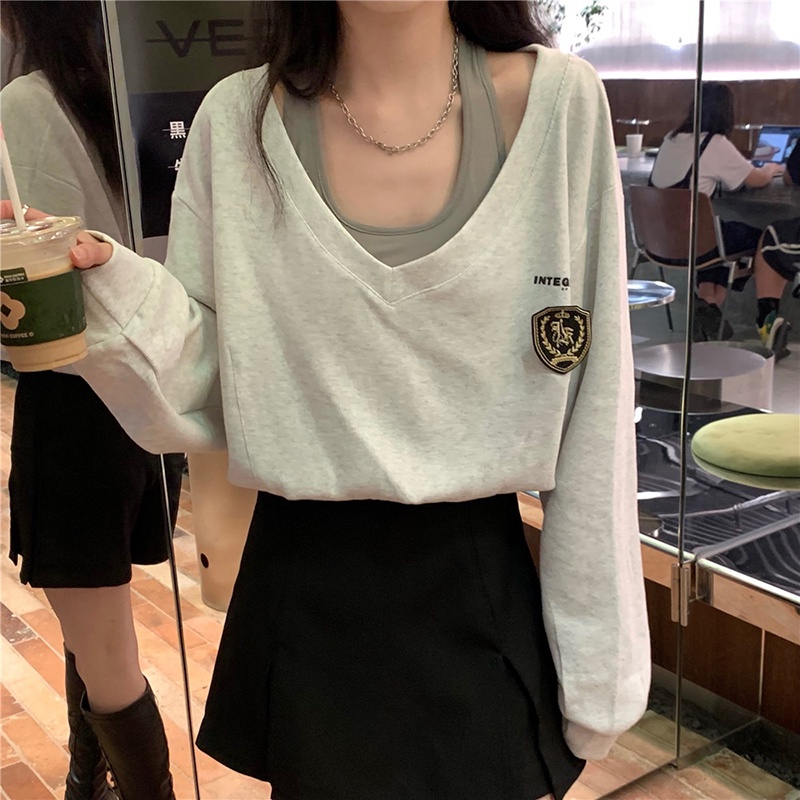 Áo Sweater Tay Dài Giả Hai Lớp Thời Trang Mùa Thu Cho Nữ