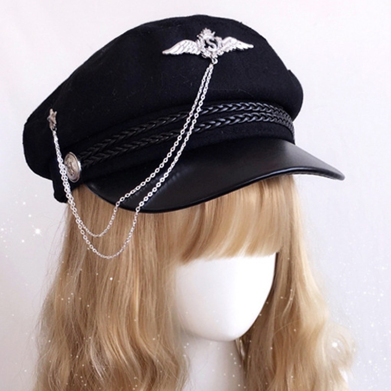 Mũ Hải Quân Màu Đen Phối Dây Xích Phong Cách Retro Cho Ngày Valentine