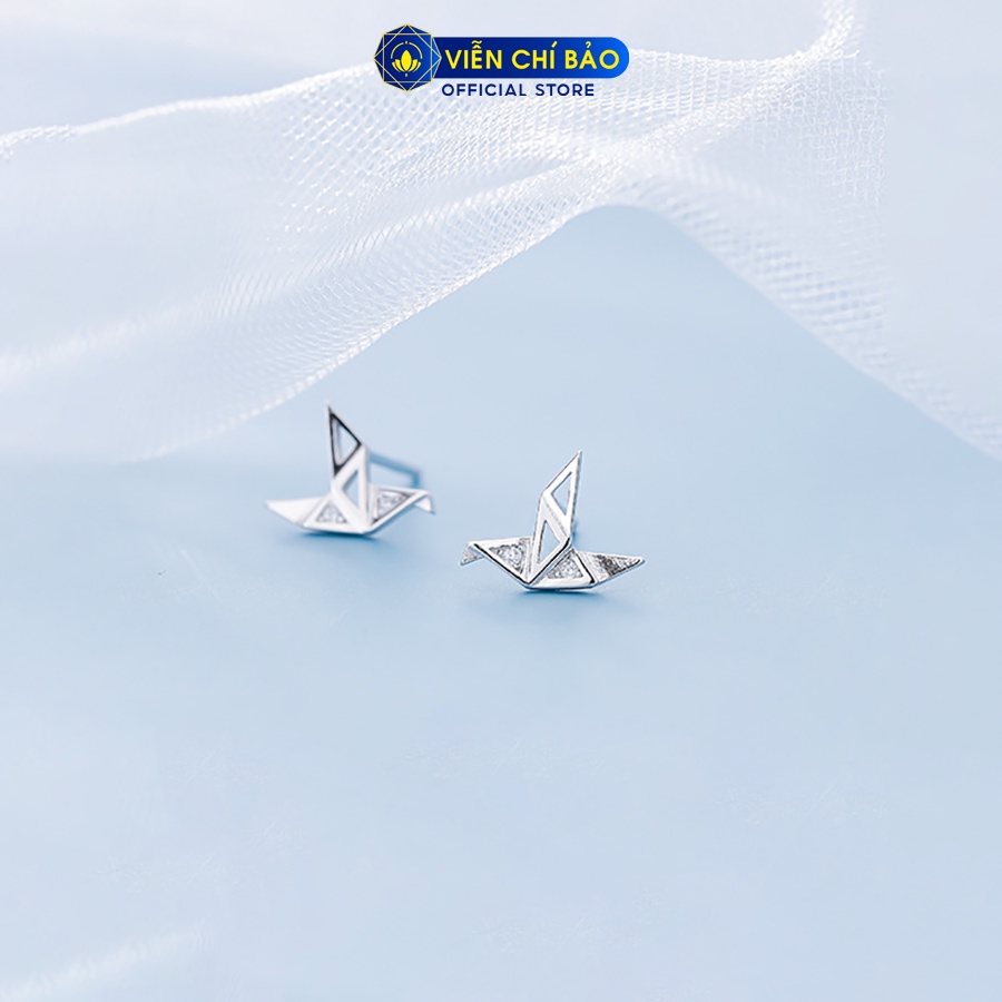 Bông tai bạc nữ hạc giấy đính đá chất liệu bạc 925 thời trang phụ kiện trang sức Viễn Chí Bảo E070