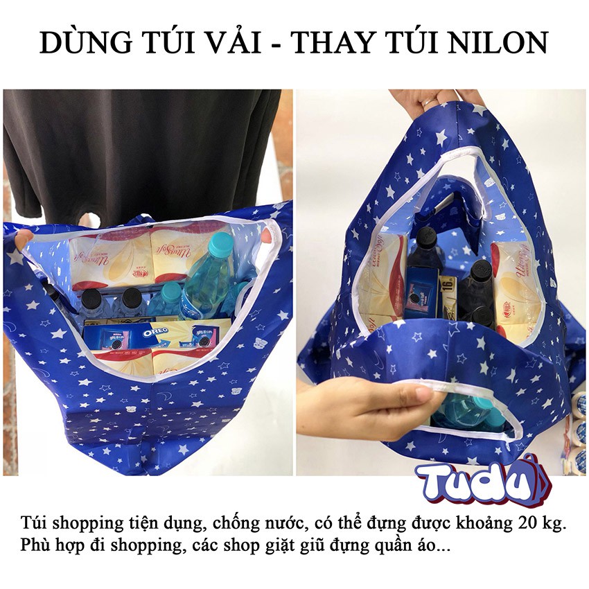 Túi Shopping Tudu Dung Tích Lớn, Túi Tote Vải Chống Nước Đựng Đồ Khi Đi Chợ, Siêu Thị CN501