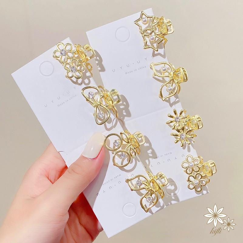 【kifli】Kẹp Tóc Kim Loại Nhỏ Đính Đá &amp; Ngọc Trai Cho Nữ