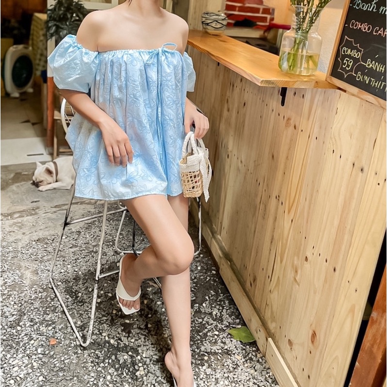 Áo yếm trễ vai tay bồng babydoll nữ yếm cột dây hở lưng đi biển đi tiệc đi chơi tiểu thư bigsize Freesize