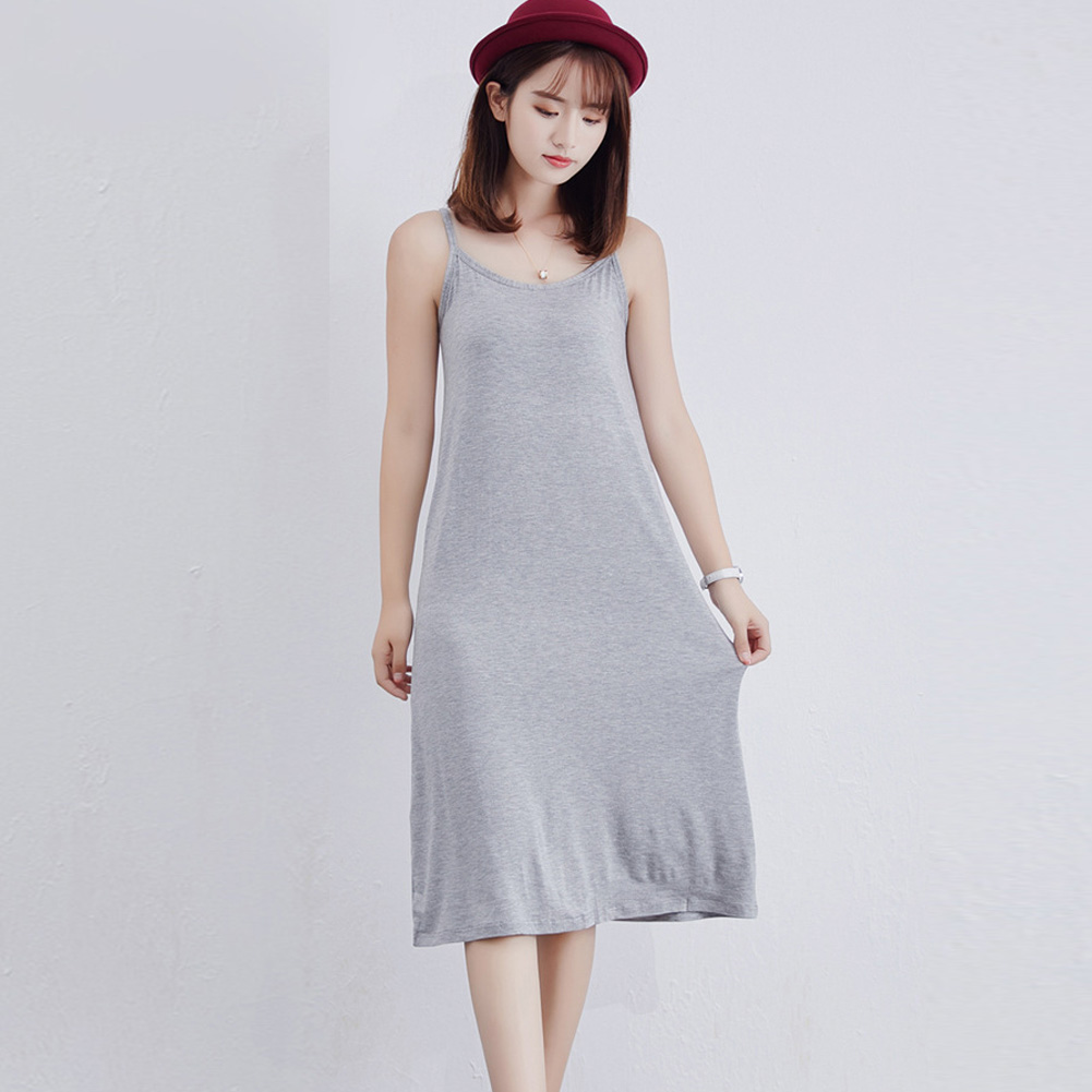 Đầm Cotton Hai Dây Trơn Màu Xinh Xắn Dành Cho Nữ