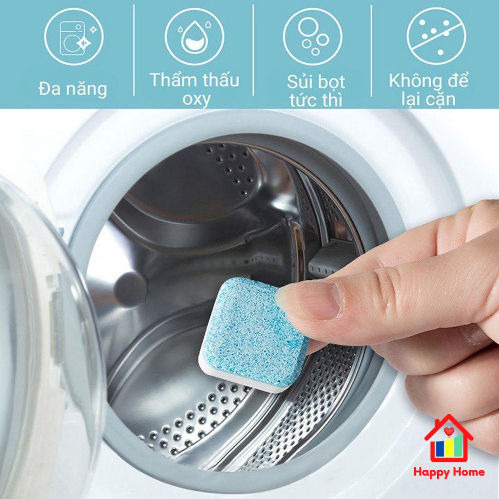 Viên tẩy vệ sinh lồng máy giặt, viên thả vệ sinh sạch vết ố bẩn, tẩy cặn máy giặt, diệt khuẩn Happy Home