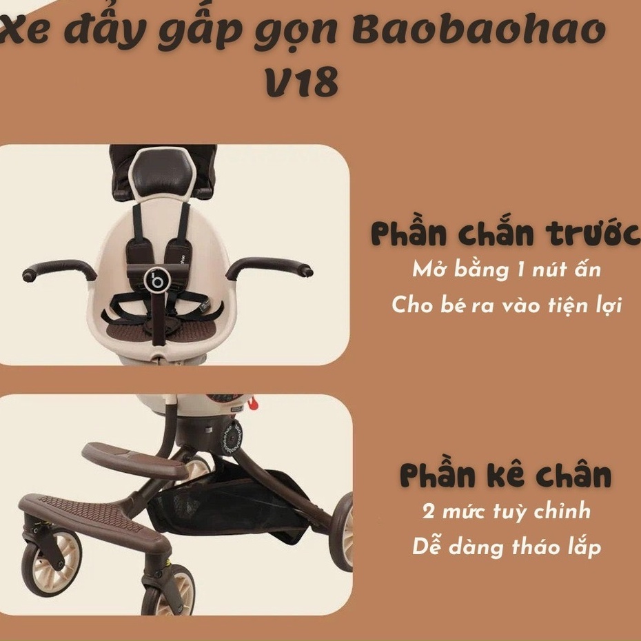 Xe đẩy gấp gọn cao cấp cho bé Baobaohao V18- Xe đẩy 2 chiều chính hãng bảo hành 1 năm có mái vòm nhiều chế độ.