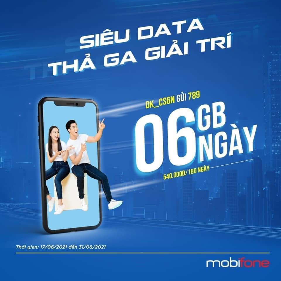 Sim 4G Mobifone CS6N 6GB/Ngày 180GB/tháng - Trọn Gói 6 tháng Không Cần Nạp Tiền