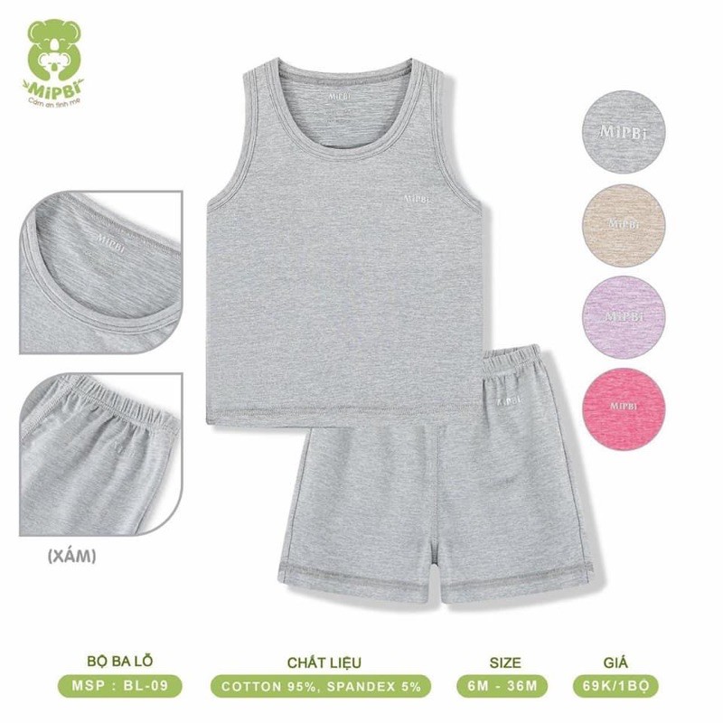 [Mã FAMAYFA2 giảm 10K đơn 50K] Bộ Quần Áo Ba Lỗ Cho Bé Mipbi (Sz 9-36m)